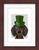 Framed Dachshund with Green Top Hat Black Tan