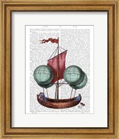 Framed Hot Air Balloon Airship With Red Sail