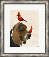 Framed Basset Hound and Birds II