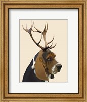 Framed Basset Hound and Antlers II