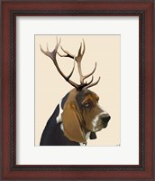 Framed Basset Hound and Antlers II