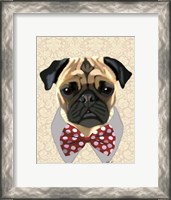 Framed Pug with Red and White Spotty Bow Tie