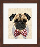 Framed Pug with Red and White Spotty Bow Tie