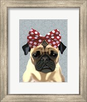 Framed Pug with Red Spotty Bow On Head
