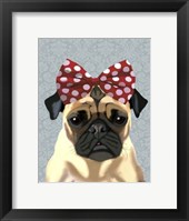 Pug with Red Spotty Bow On Head Framed Print