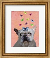 Framed White French Bulldog and Butterflies