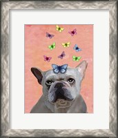 Framed White French Bulldog and Butterflies