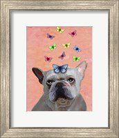 Framed White French Bulldog and Butterflies