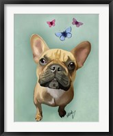 Framed Brown French Bulldog and Butterflies