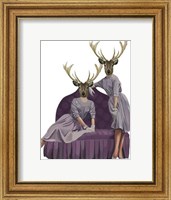 Framed Deer Twins in Purple Dresses