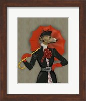 Framed Elegant Greyhound and Red Umbrella