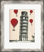 Framed Tower of Pisa and Red Hot Air Balloons