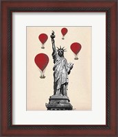 Framed Statue Of Liberty and Red Hot Air Balloons
