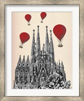 Framed Sagrada Familia and Red Hot Air Balloons