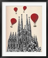 Framed Sagrada Familia and Red Hot Air Balloons