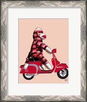Framed Sock Monkey on Red Moped