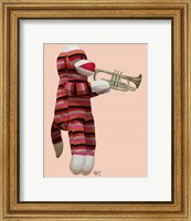 Framed Sock Monkey Playing Trumpet