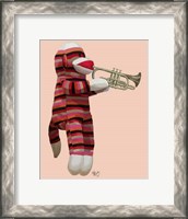 Framed Sock Monkey Playing Trumpet