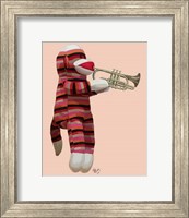 Framed Sock Monkey Playing Trumpet