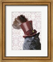 Framed Grey Cat With Steampunk Top Hat