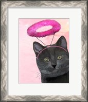 Framed Black Cat With Pink Angel Halo