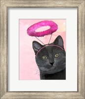 Framed Black Cat With Pink Angel Halo