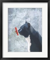 Framed Black Cat Sniffing Flower