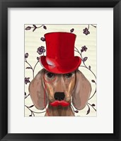 Framed Dachshund With Red Top Hat