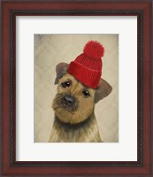 Framed Border Terrier with Red Bobble Hat