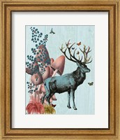 Framed Turquoise Deer in Mushroom Forest