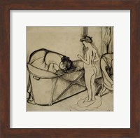 Framed Woman Cleaning a Tub and a Nude, 1908