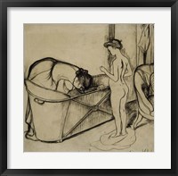 Framed Woman Cleaning a Tub and a Nude, 1908