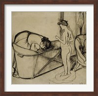 Framed Woman Cleaning a Tub and a Nude, 1908