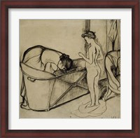 Framed Woman Cleaning a Tub and a Nude, 1908