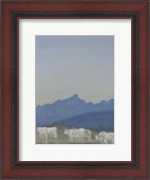 Framed Three Pairs of White Bulls in Front of the Mountains