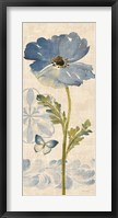 Framed Watercolor Poppies Blue Panel II