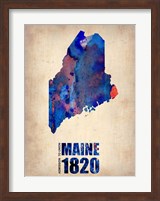 Framed Maine Watercolor Map