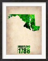 Framed Maryland Watercolor Map