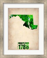 Framed Maryland Watercolor Map
