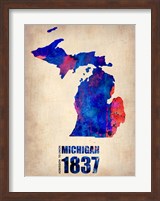 Framed Michigan Watercolor Map