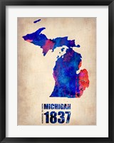 Framed Michigan Watercolor Map