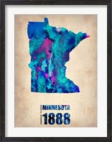 Framed Minnesota Watercolor Map