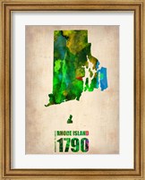 Framed Rhode Island Watercolor Map