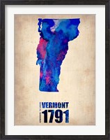 Framed Vermont Watercolor Map