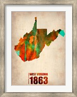 Framed West Virginia Watercolor Map