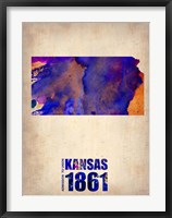Framed Kansas Watercolor Map