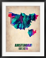 Framed Amsterdam Watercolor Map