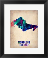 Framed Honolulu Watercolor Map