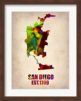 Framed San Diego Watercolor Map