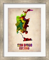 Framed San Diego Watercolor Map